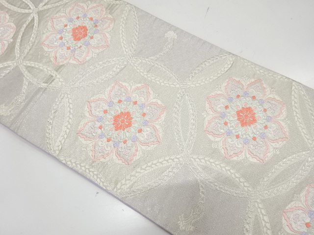 JAPANESE KIMONO / ANTIQUE FUKURO OBI / SILK / WOVEN FLOWER CREST